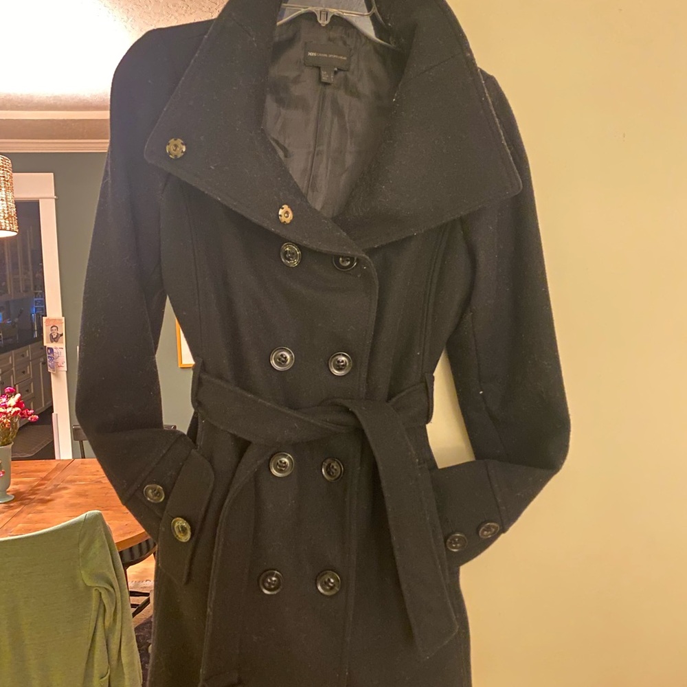 Mango Black Double-Breasted Trench Coat